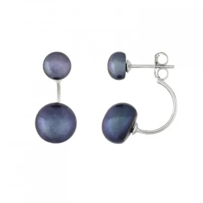 Sterling Silver 8-8.5mm and 5-5.5mm Button Shaped Freshwater Pearl Earrings