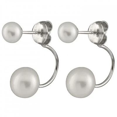 Sterling Silver 8-8.5mm and 5-5.5mm Button Shaped Freshwater Pearl Earrings