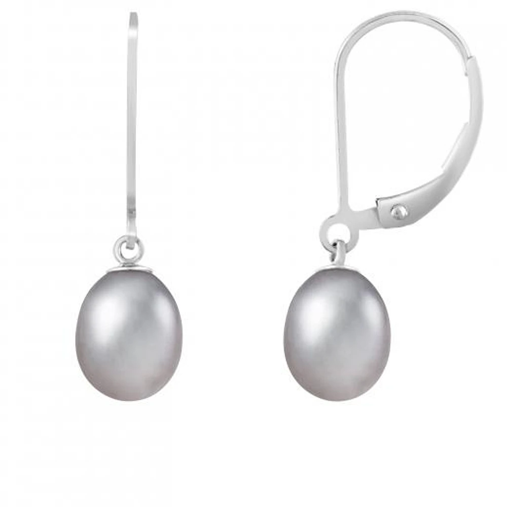 Sterling Silver 7-7.5mm Gray Freshwater Pearl Earrings