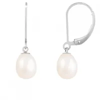 Sterling Silver 7-7.5mm White Freshwater Pearl Leverback Earrings