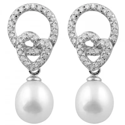 Sterling Silver 8-8.5mm Freshwater Pearls & Cubic Zirconia Earrings