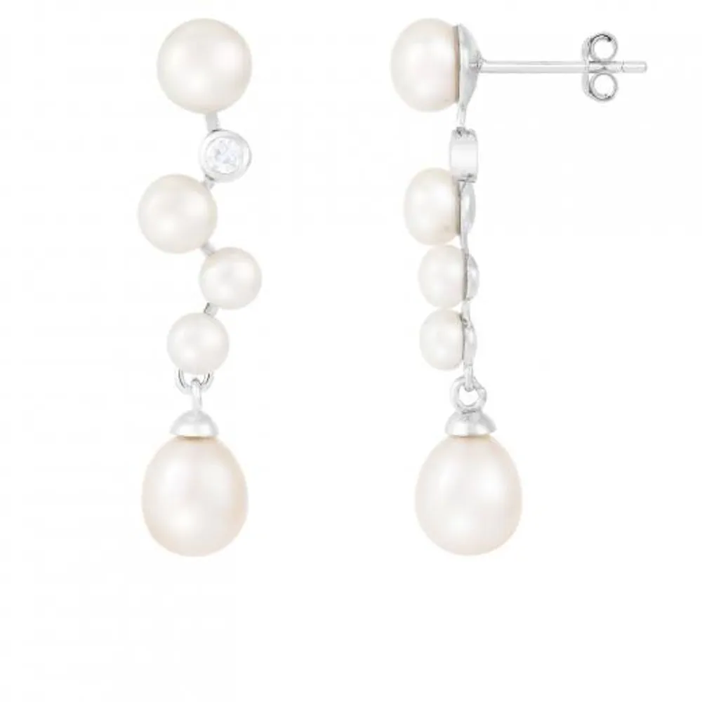 Sterling Silver 6-8mm Pearl & Cubic Zirconia Earrings