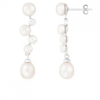 Sterling Silver 6-8mm Pearl & Cubic Zirconia Earrings