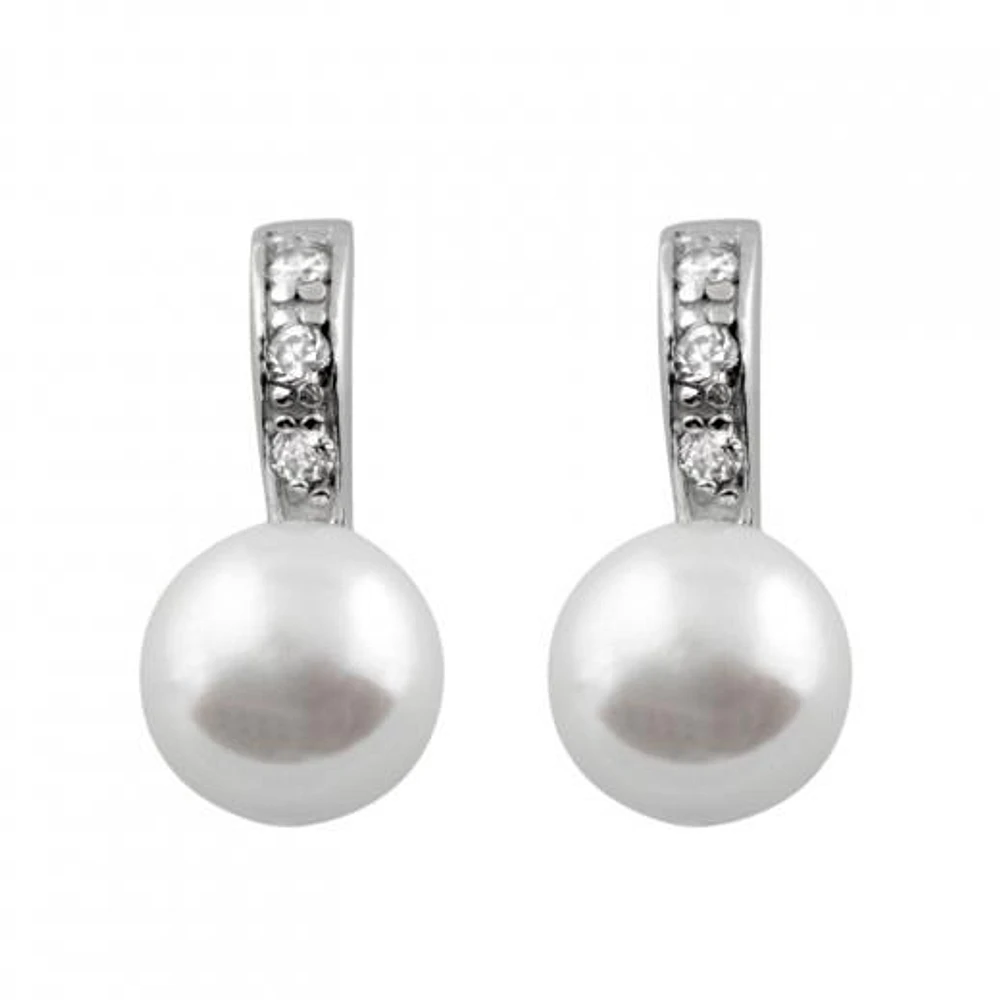 Sterling Silver 8.5-9mm Freshwater Pearls and Cubic Zirconia Earrings