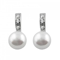 Sterling Silver 8.5-9mm Freshwater Pearls and Cubic Zirconia Earrings