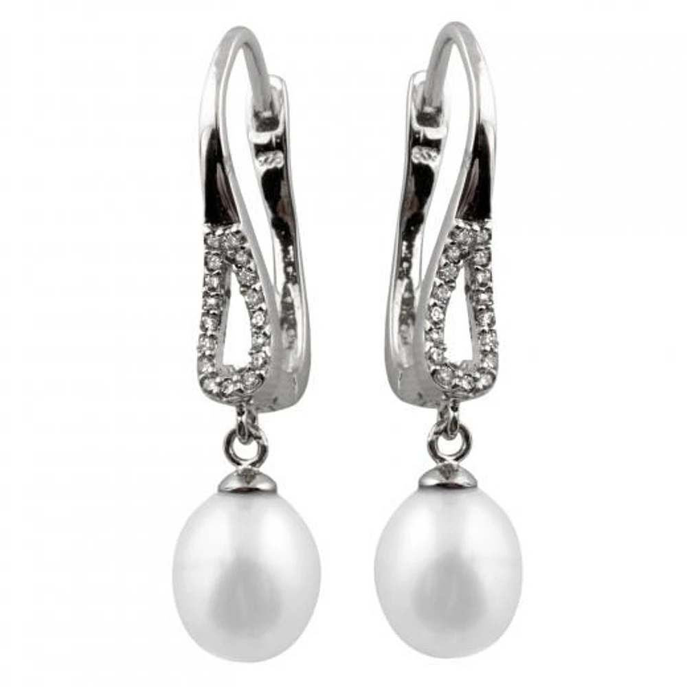 Sterling Silver 7-8mm Freshwater Pearls and Cubic Zirconia Earrings