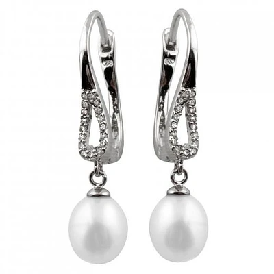 Sterling Silver 7-8mm Freshwater Pearls and Cubic Zirconia Earrings