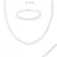 Sterling Silver 6-7mm White Freshwater Pearl Necklace, Bracelet and Earrings Set