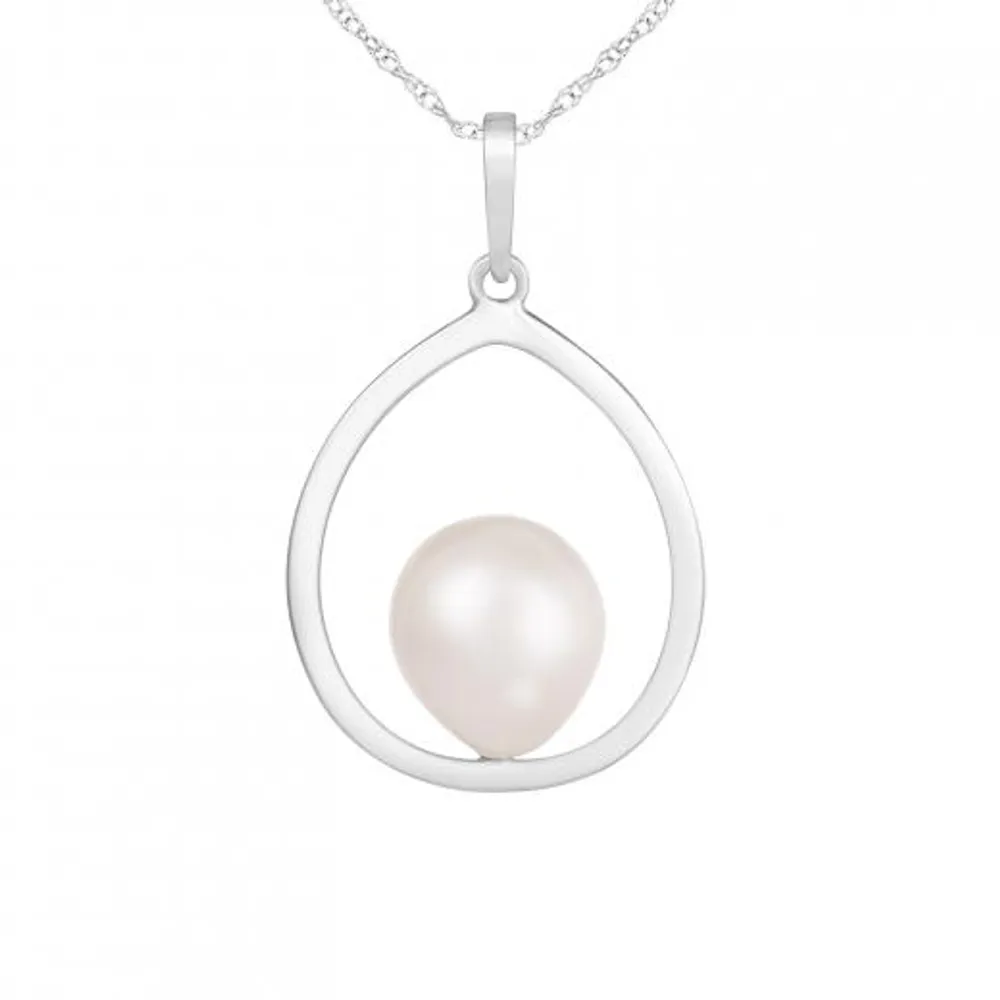 14K White Gold 9-10mm White Freshwater Pearl 17" Necklace