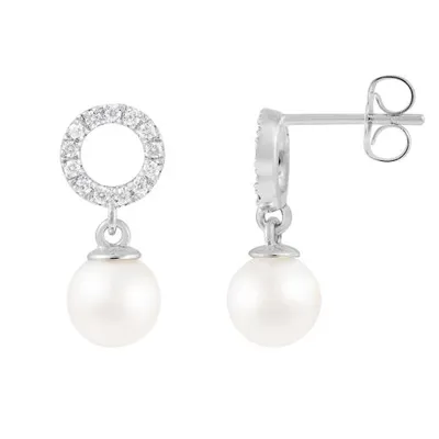 14K White Gold 6.5-7mm Akoya Pearls and 0.20ctw Diamond Earrings