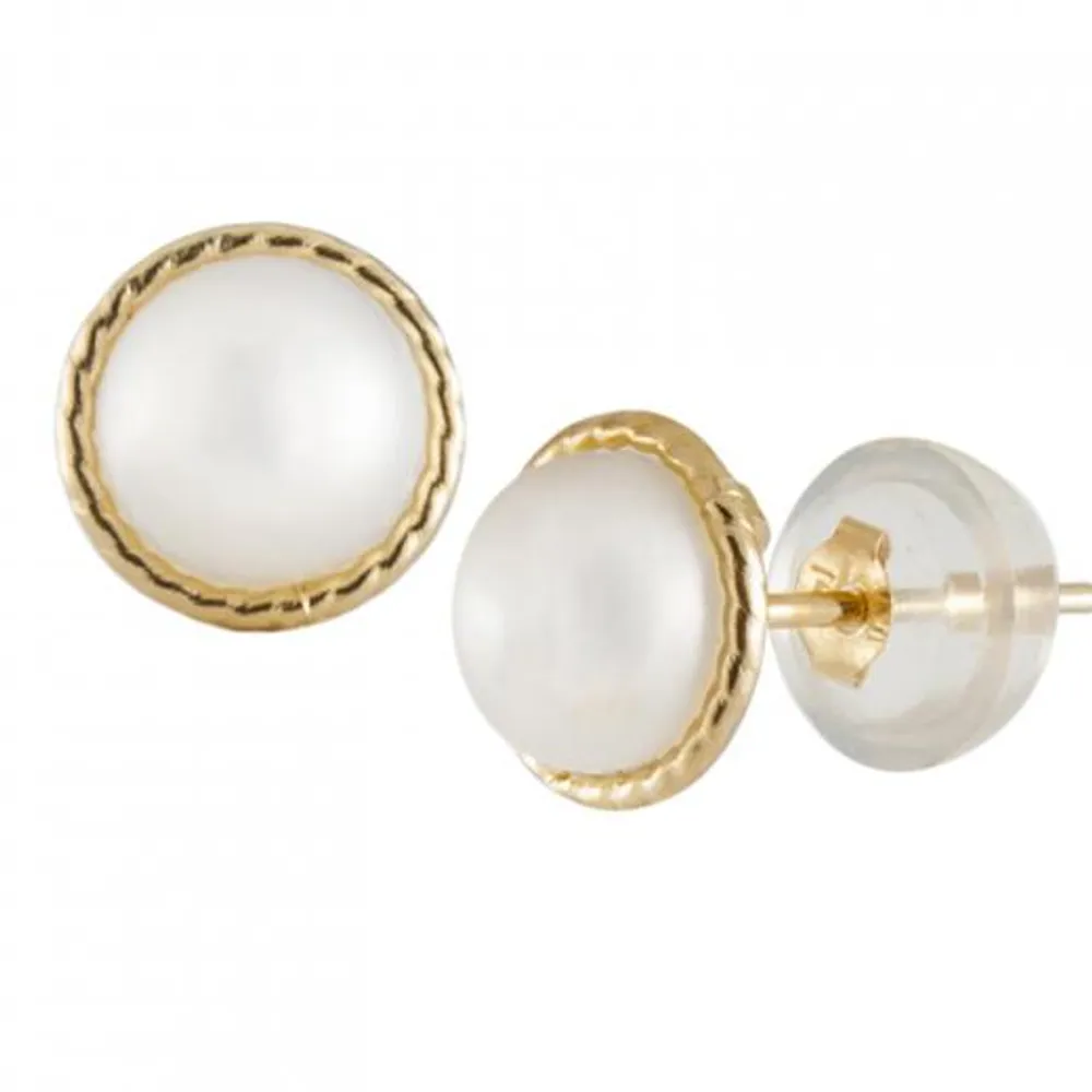 14K Yellow Gold 5-5.5mm White Freshwater Pearl Earrings