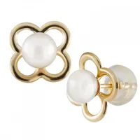 14K Yellow Gold 4-4.5mm White Freshwater Pearl Earrings