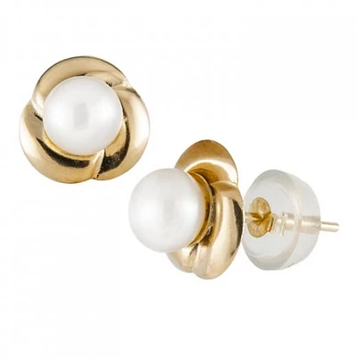 14K Yellow Gold 4-4.5mm White Freshwater Pearl Earrings