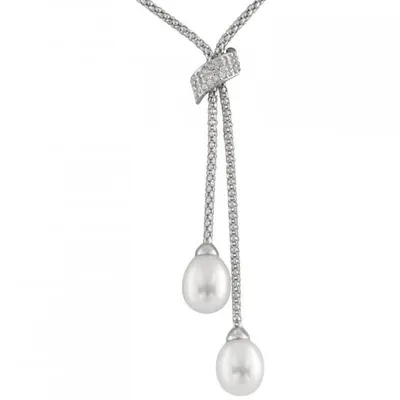 Sterling Silver 7-8mm Freshwater Pearls and Cubic Zirconia 16" Necklace