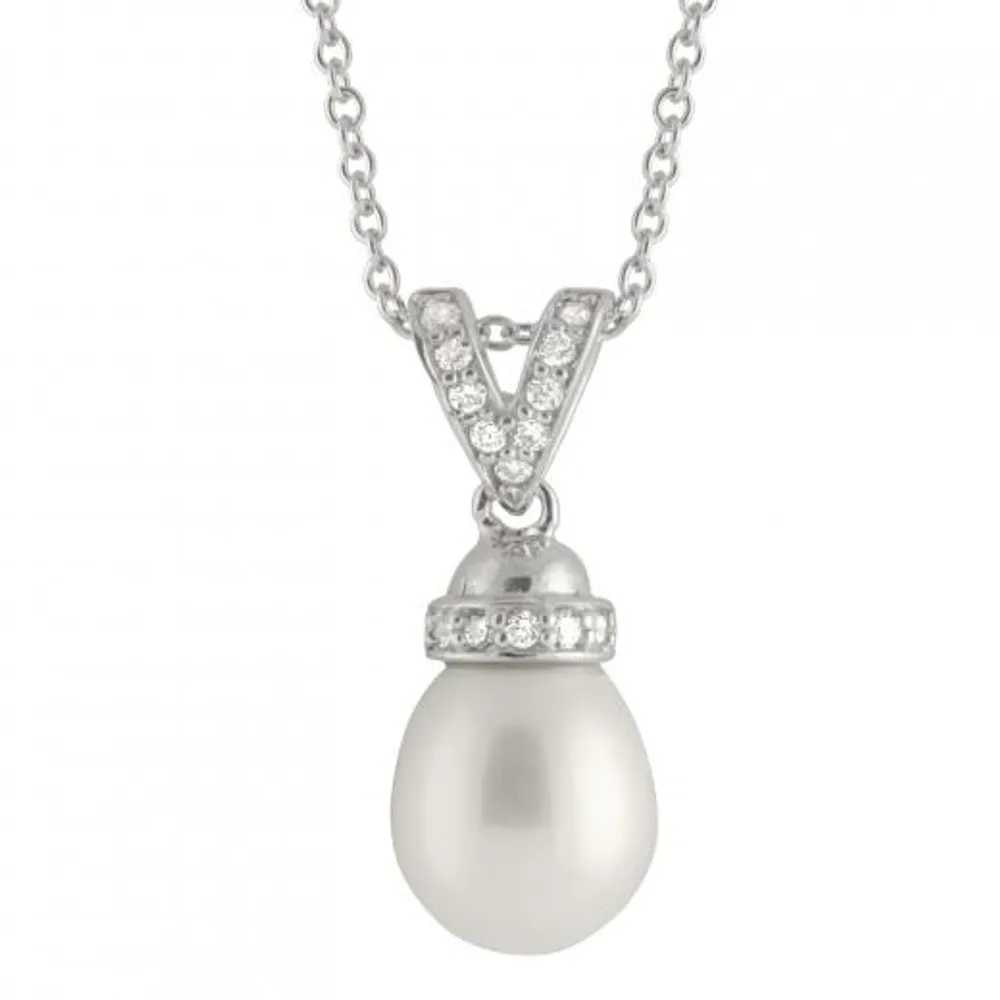 Sterling Silver 8-9mm Freshwater Pearls and Cubic Zirconia 17" Necklace