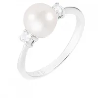 Sterling Silver 7-8mm Freshwater Pearl and Cubic Zirconia Ring