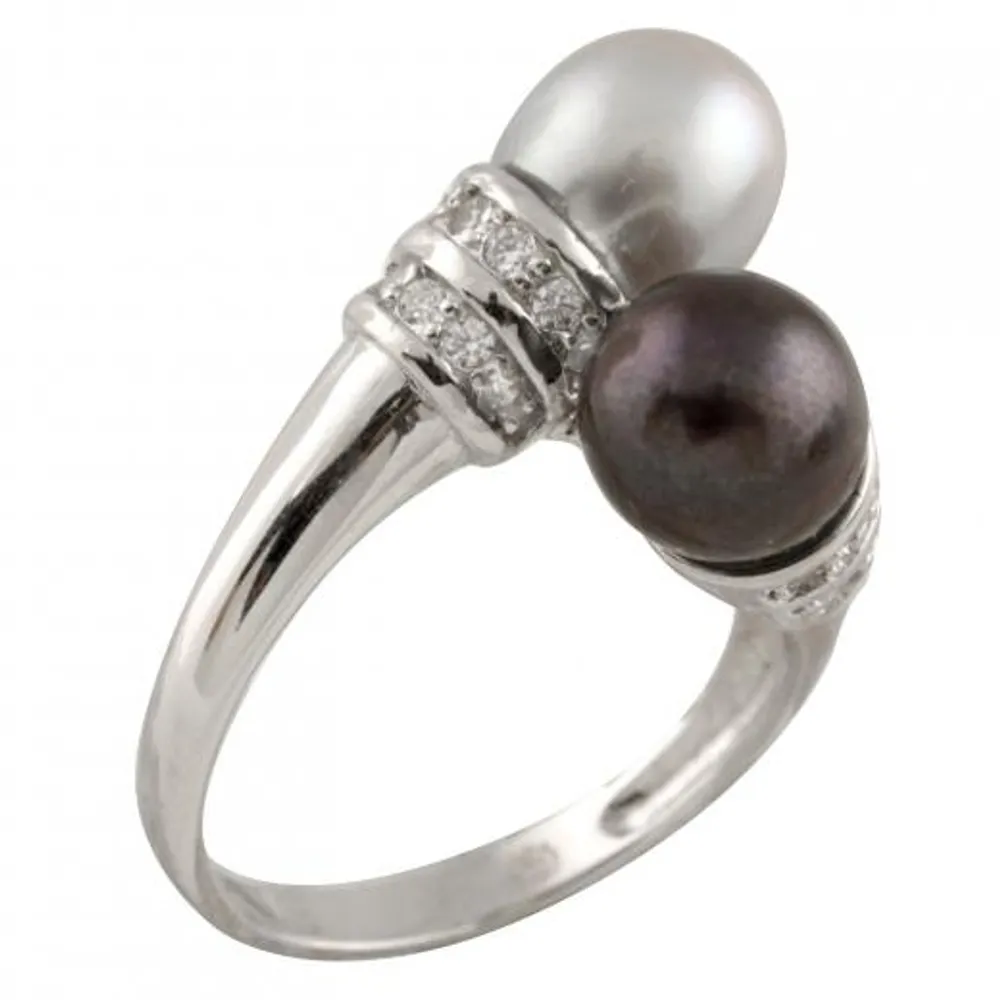 Sterling Silver 7-8mm Freshwater Pearl and Cubic Zirconia Ring