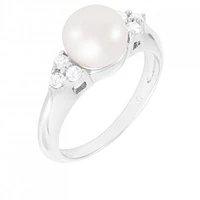 Sterling Silver 8.5-9mm Freshwater Pearl and Cubic Zirconia Ring