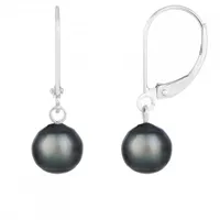 14K White Gold 9-10mm Tahitian Pearl Leverback Earrings