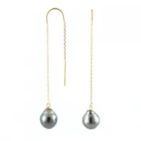 14K Yellow Gold 9-10mm Tahitian Pearl Earrings