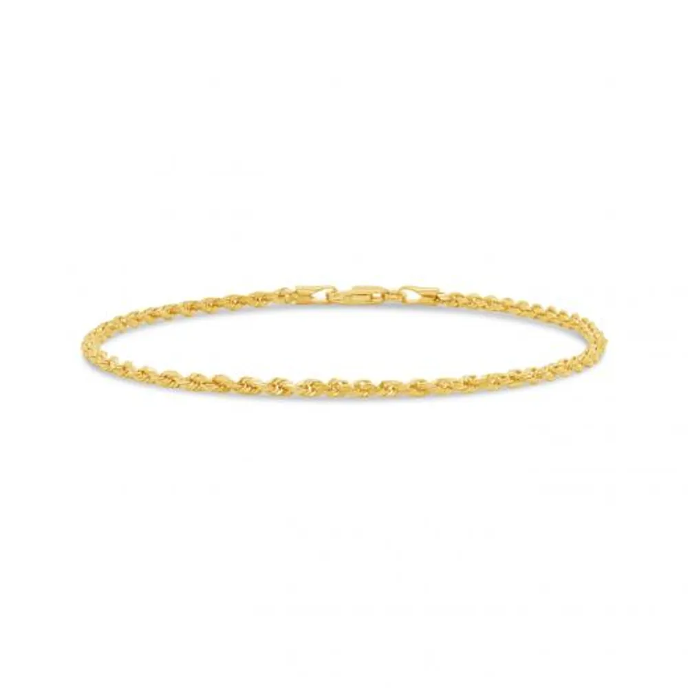 10K Yellow Gold 7.5" 2mm Semi Solid Diamond Cut Rope Bracelet