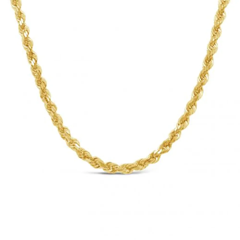 10K Yellow Gold 20" 2mm Semi Solid Diamond Cut Rope Chain