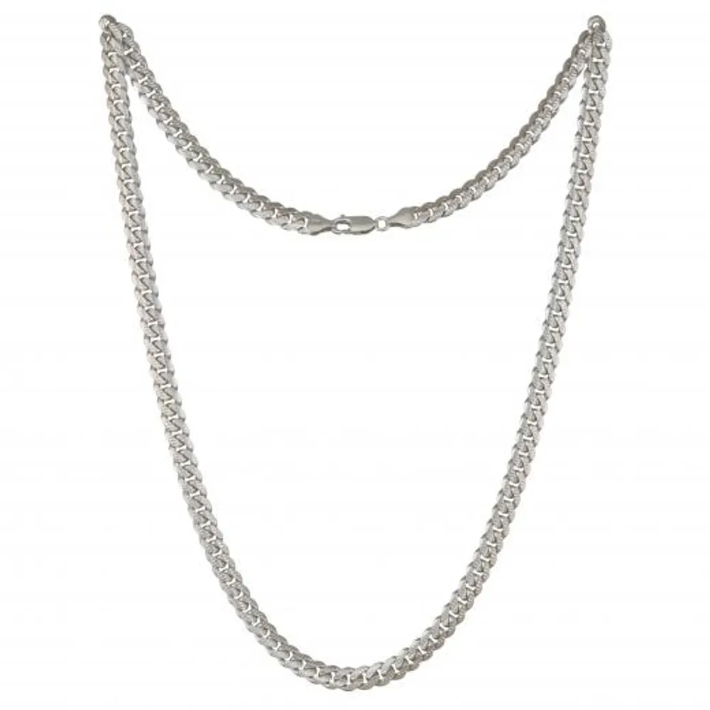 Sterling Silver 24" 5.3mm Pave Cut Curb Chain