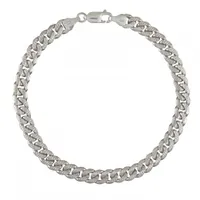 Sterling Silver 9.5" 7.2mm Pave Cut Curb Bracelet