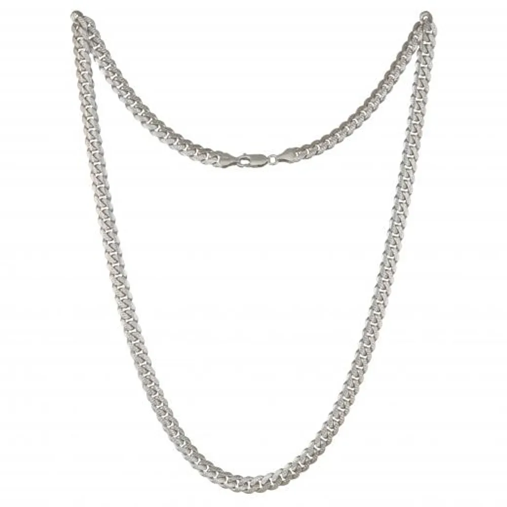 Sterling Silver 24" 7.2mm Pave Cut Curb Chain