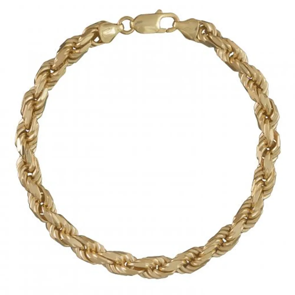 Vermeil Sterling Silver 18K Yellow Gold Plated 9.5" 7.2mm Rope Bracelet