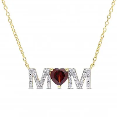 Julianna B Yellow Plated Sterling Silver Garnet & 0.10ctw Diamond Mom Pendant