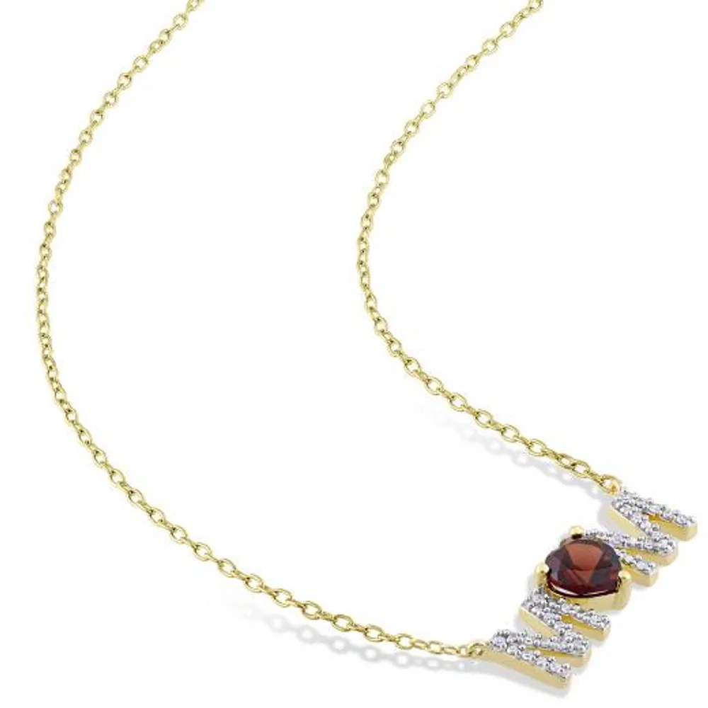 Julianna B Yellow Plated Sterling Silver Garnet & 0.10ctw Diamond Mom Pendant