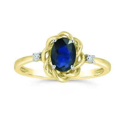 10K Yellow Gold Blue Sapphire & Diamond Ring