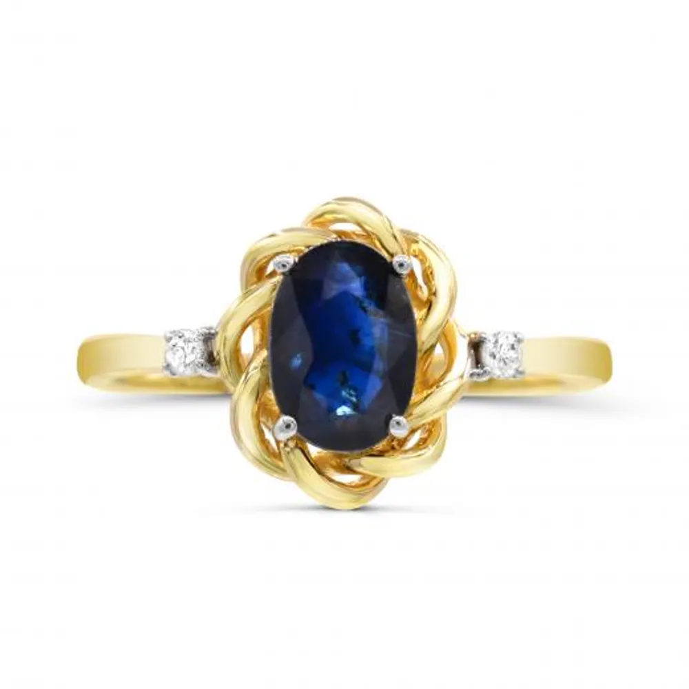 10K Yellow Gold Blue Sapphire & Diamond Ring