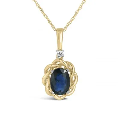 10K Yellow Gold Blue Sapphire & Diamond Pendant