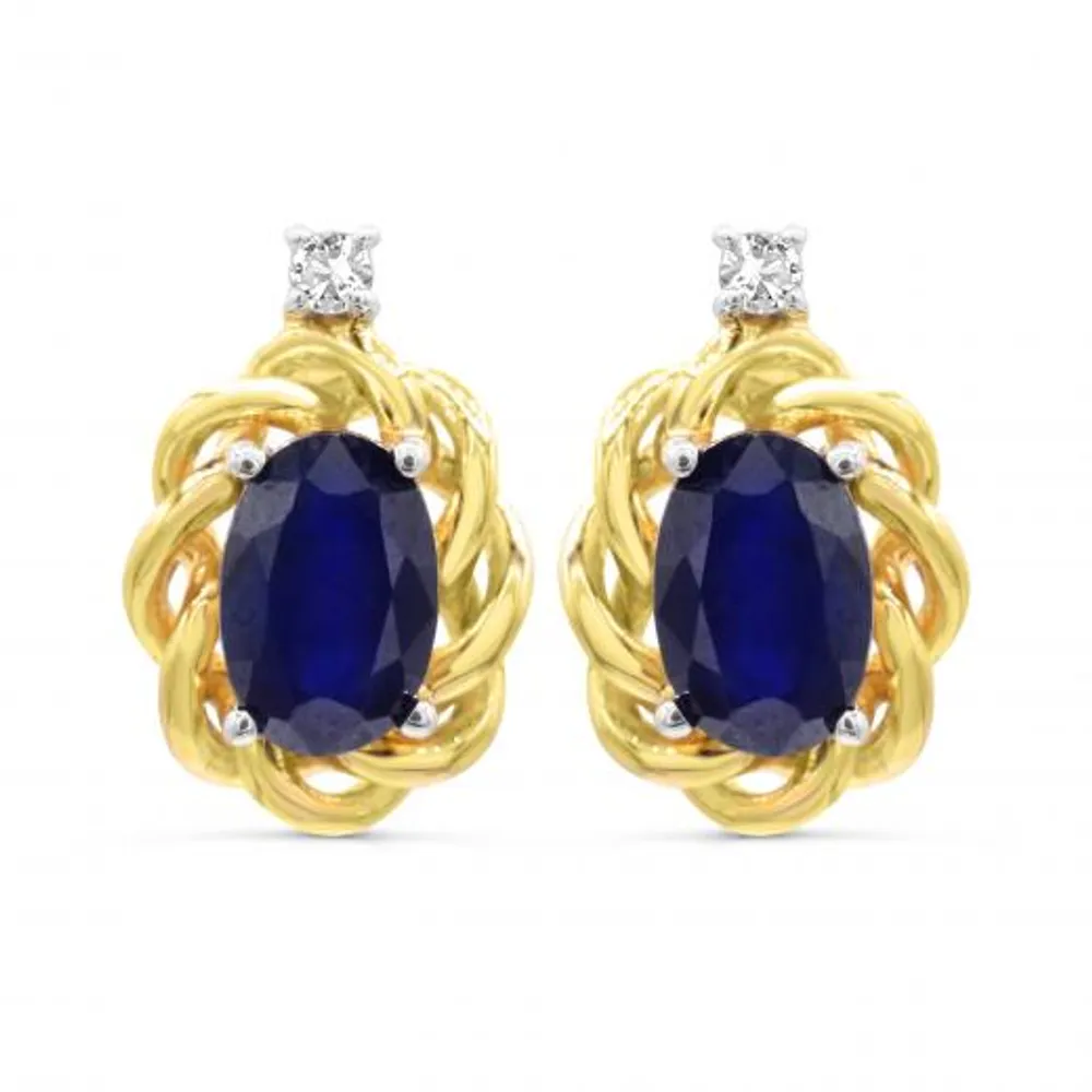 10K Yellow Gold Blue Sapphire & Diamond Earrings