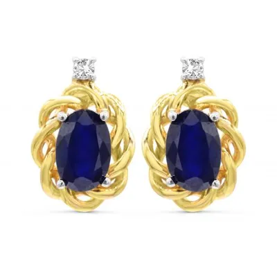 10K Yellow Gold Blue Sapphire & Diamond Earrings