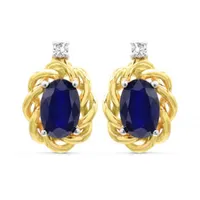 10K Yellow Gold Blue Sapphire & Diamond Earrings