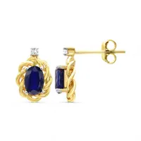 10K Yellow Gold Blue Sapphire & Diamond Earrings