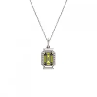 10K White Gold Peridot & Diamond Pendant