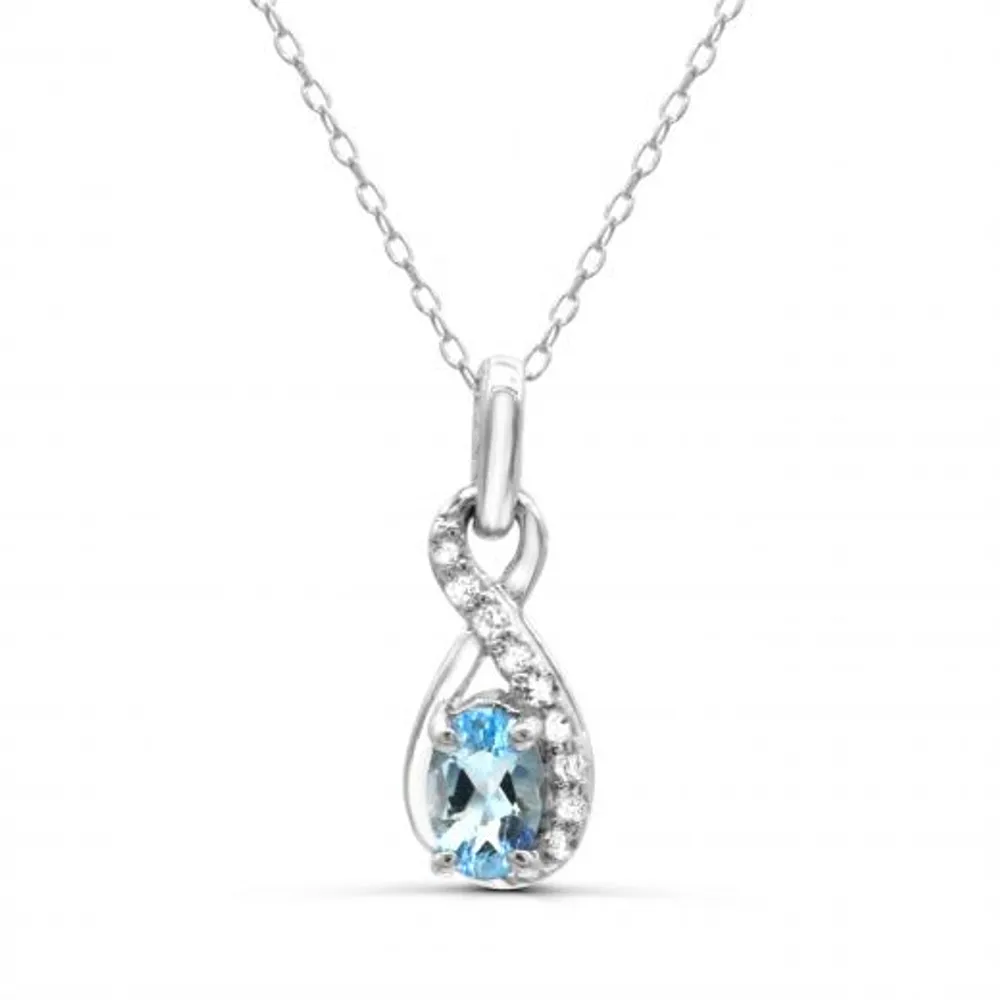 Sterling Silver Aquamarine & White Topaz Pendant