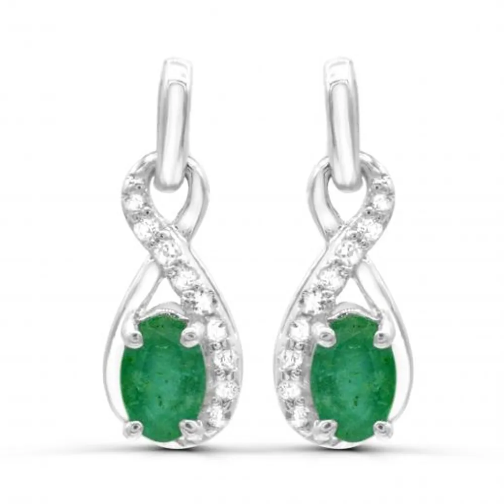 Sterling Silver Emerald & White Topaz Earrings