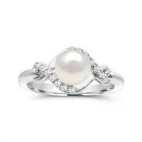 Sterling Silver Pearl & White Topaz Ring