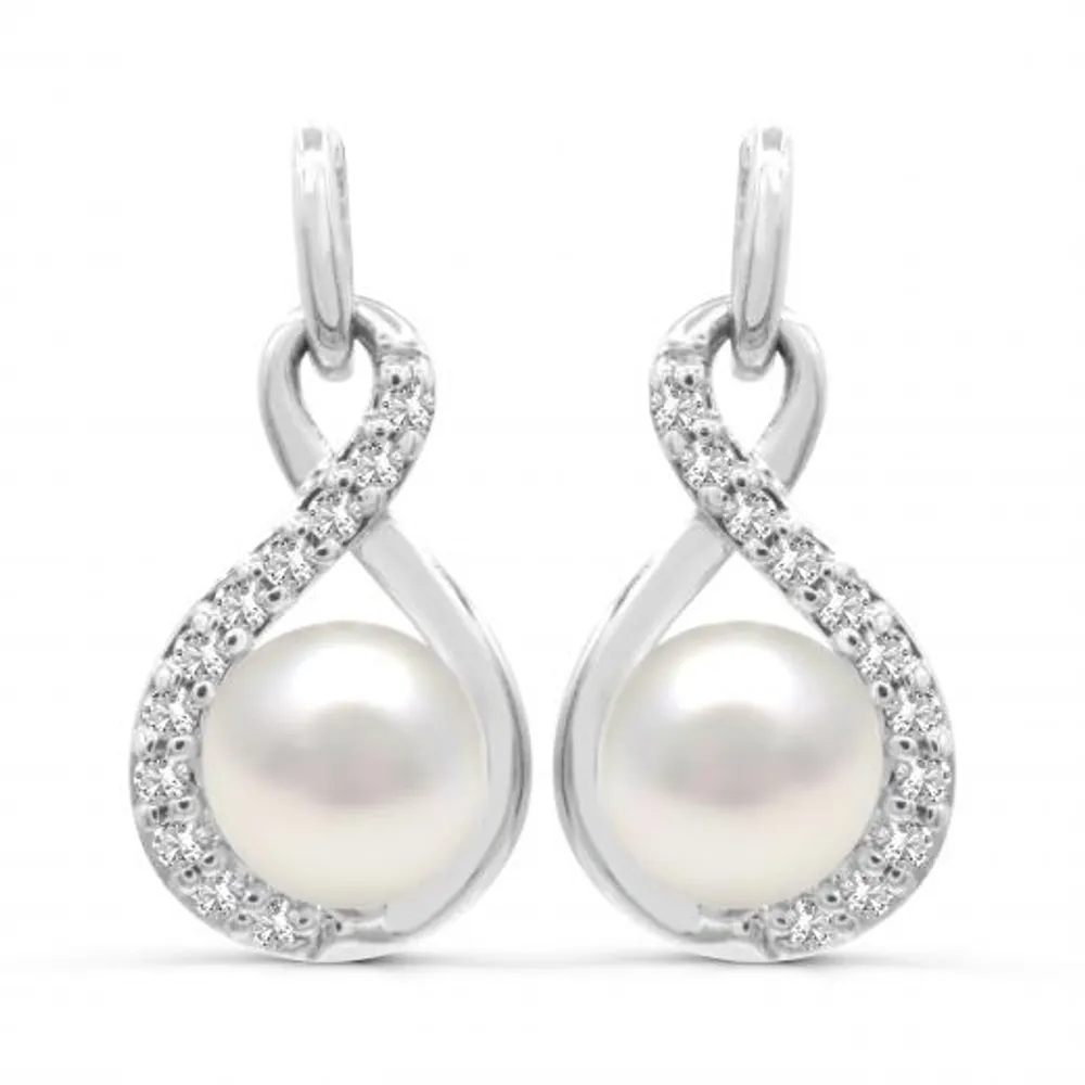 Sterling Silver Pearl & White Topaz Earrings