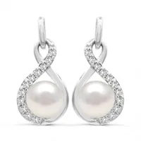 Sterling Silver Pearl & White Topaz Earrings