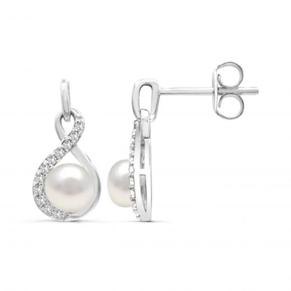 Sterling Silver Pearl & White Topaz Earrings