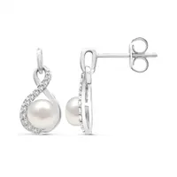 Sterling Silver Pearl & White Topaz Earrings