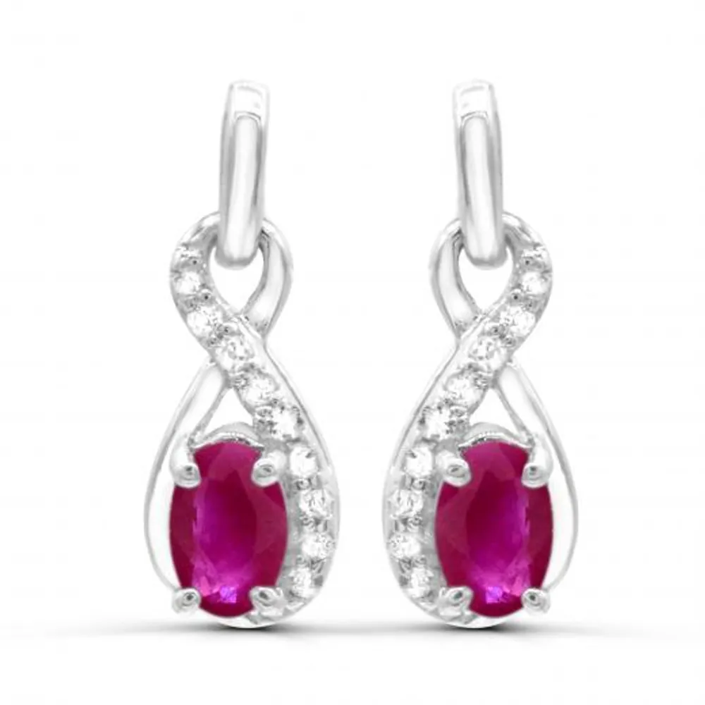 Sterling Silver Ruby & White Topaz Earrings