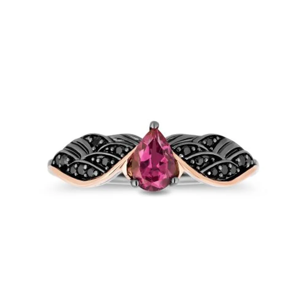 Enchanted Disney Sterling Silver & 10k Rose Gold Black Diamond Maleficent Ring