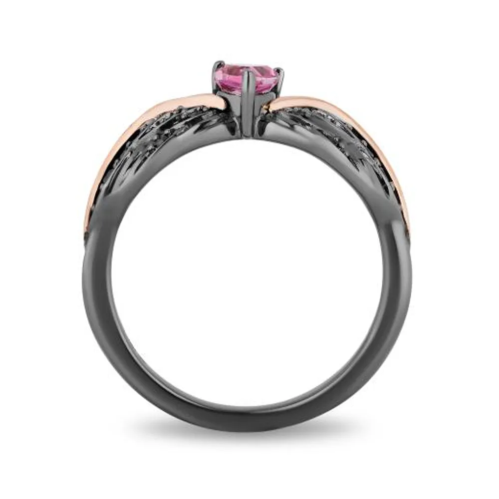 Enchanted Disney Sterling Silver & 10k Rose Gold Black Diamond Maleficent Ring